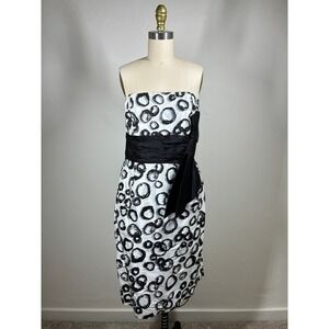 SHANI Black White Abstract Circles Strapless‎ Dress Size 12 Silk